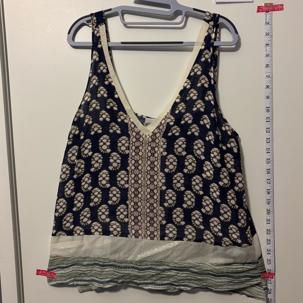 Zara Collection cotton Navy and Cream Patterned Women's sequin tank top Large